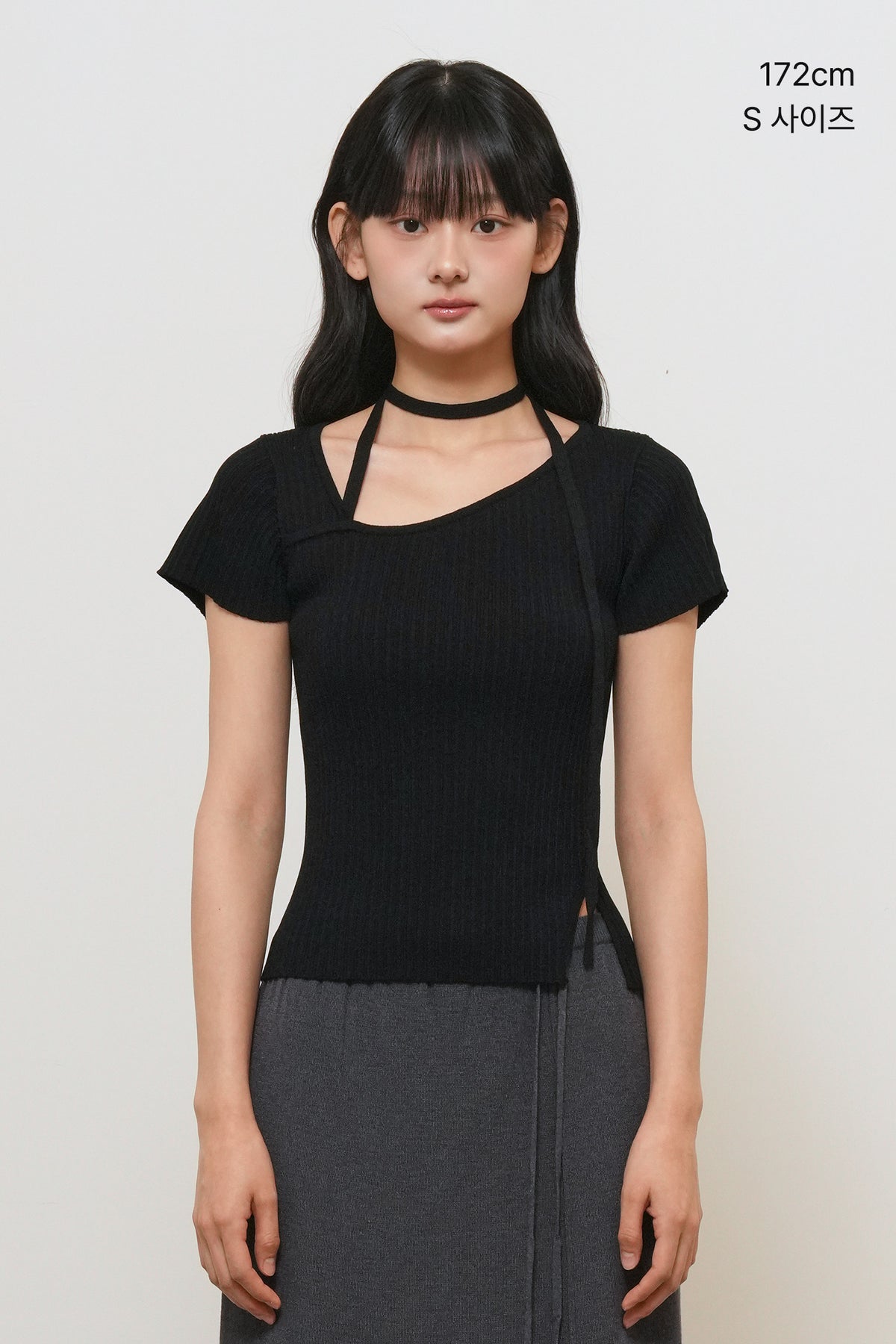General Idea Unbalanced Ribbed Strap Half Knit Black detail 3