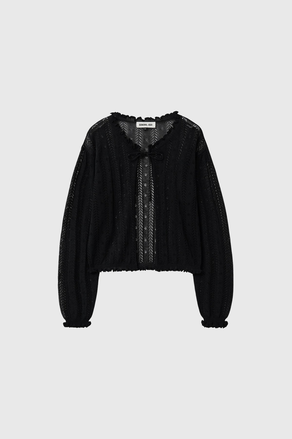 General Idea Punching Ruffle Sleeveless Cardigan Set Black detail