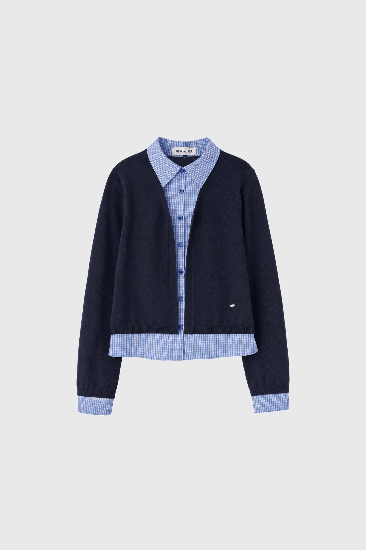 General Idea Check Shirt Layered Cardigan Navy detail