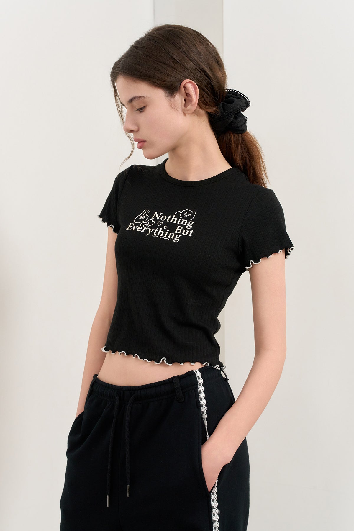 General Idea Eyelet Lettering Short Sleeve T-Shirt Black