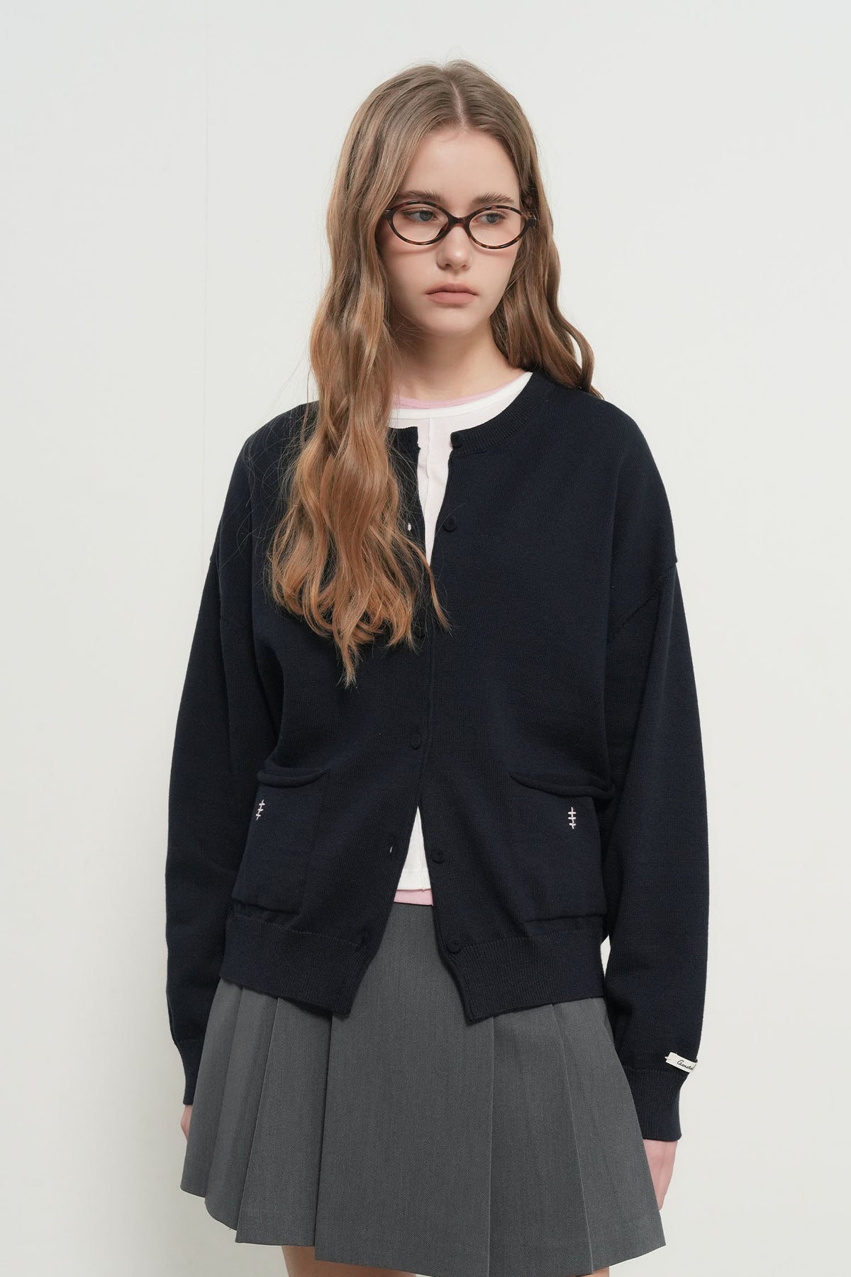 General Idea Cotton Loose Fit Pocket Cardigan Navy