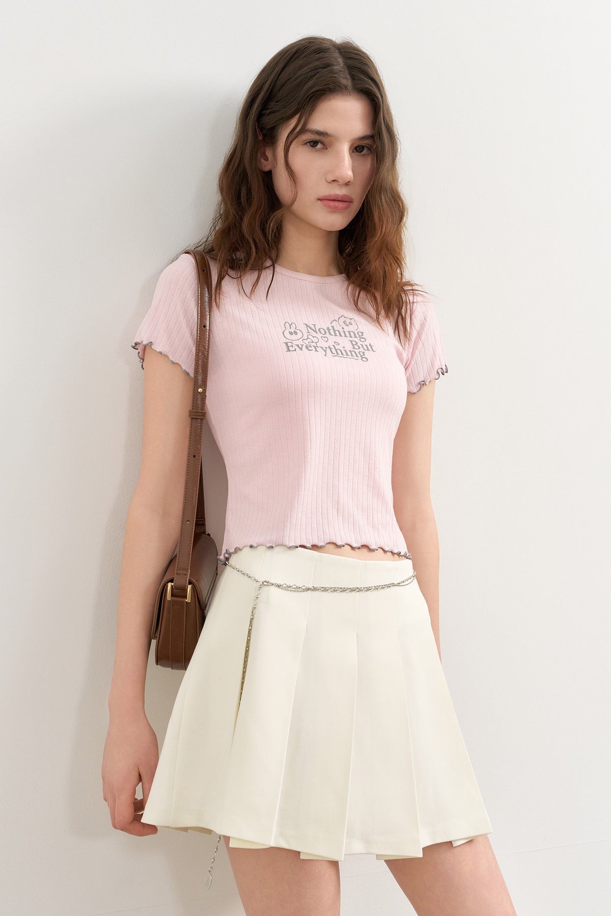 General Idea Eyelet Lettering Short Sleeve T-Shirt Pink