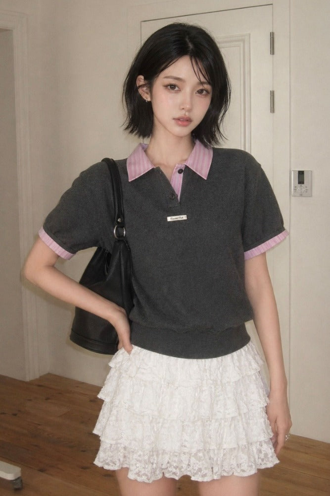 General Idea Shirt Collar Pique Half Knit Charcoal