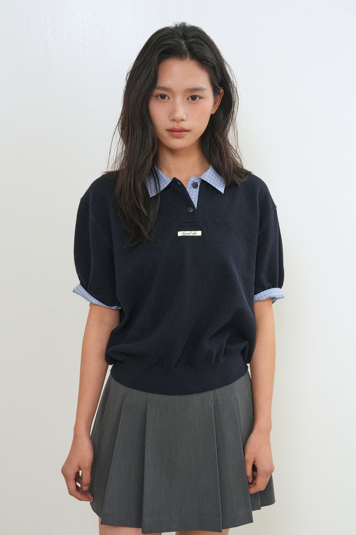 General Idea Shirt Collar Pique Half Knit Navy