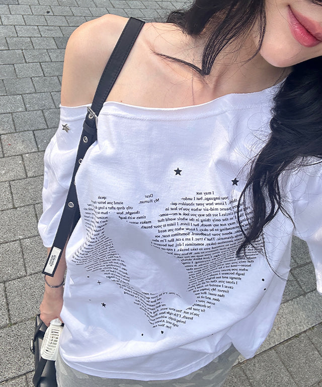 RONRON Type Cat Off Shoulder T-Shirt White detail 2