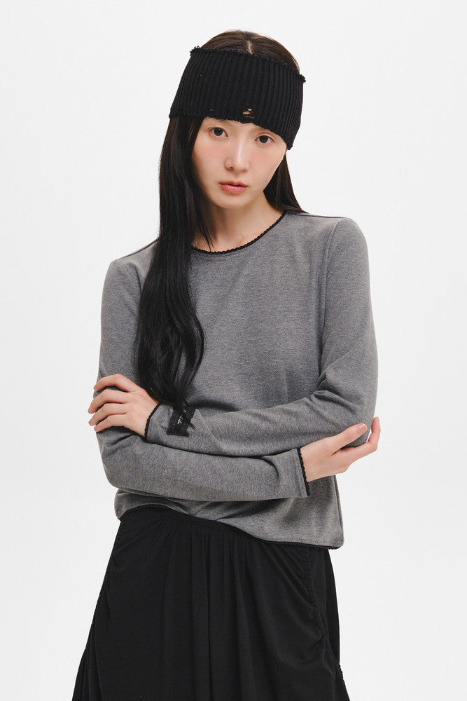 General Idea Lace Round Neck T-Shirt Charcoal