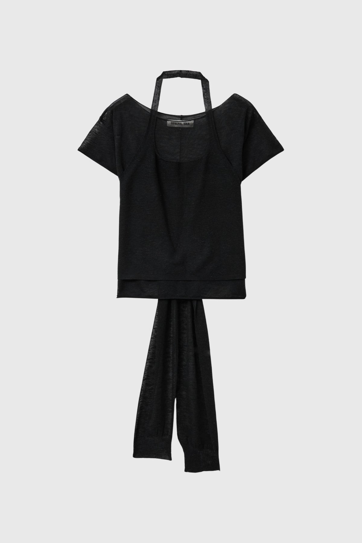 General Idea Sheer Halter Neck Layered Knit Set Black detail 1