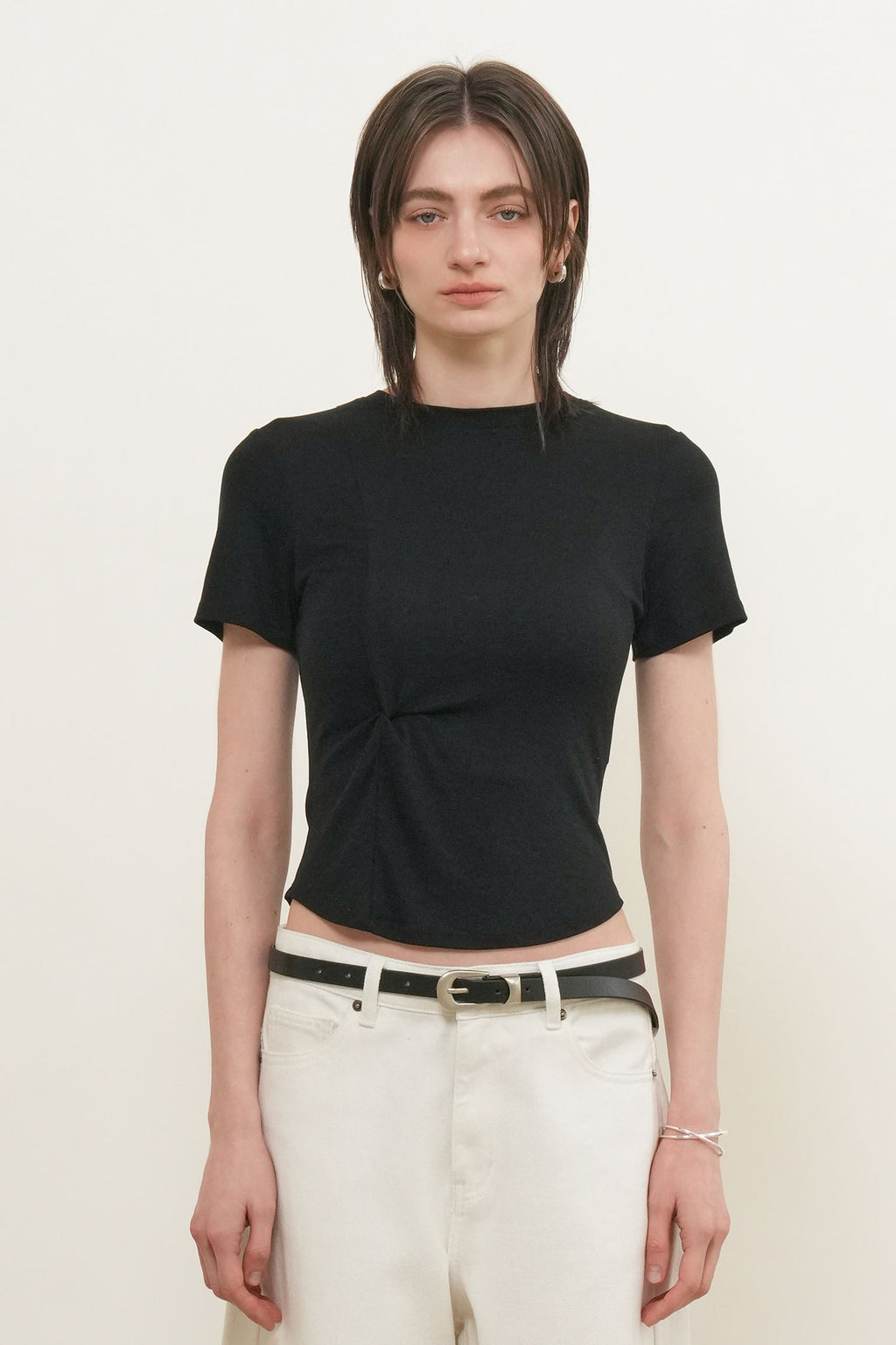 [General Idea] Acetate Twist Short-Sleeve T-Shirt / Black