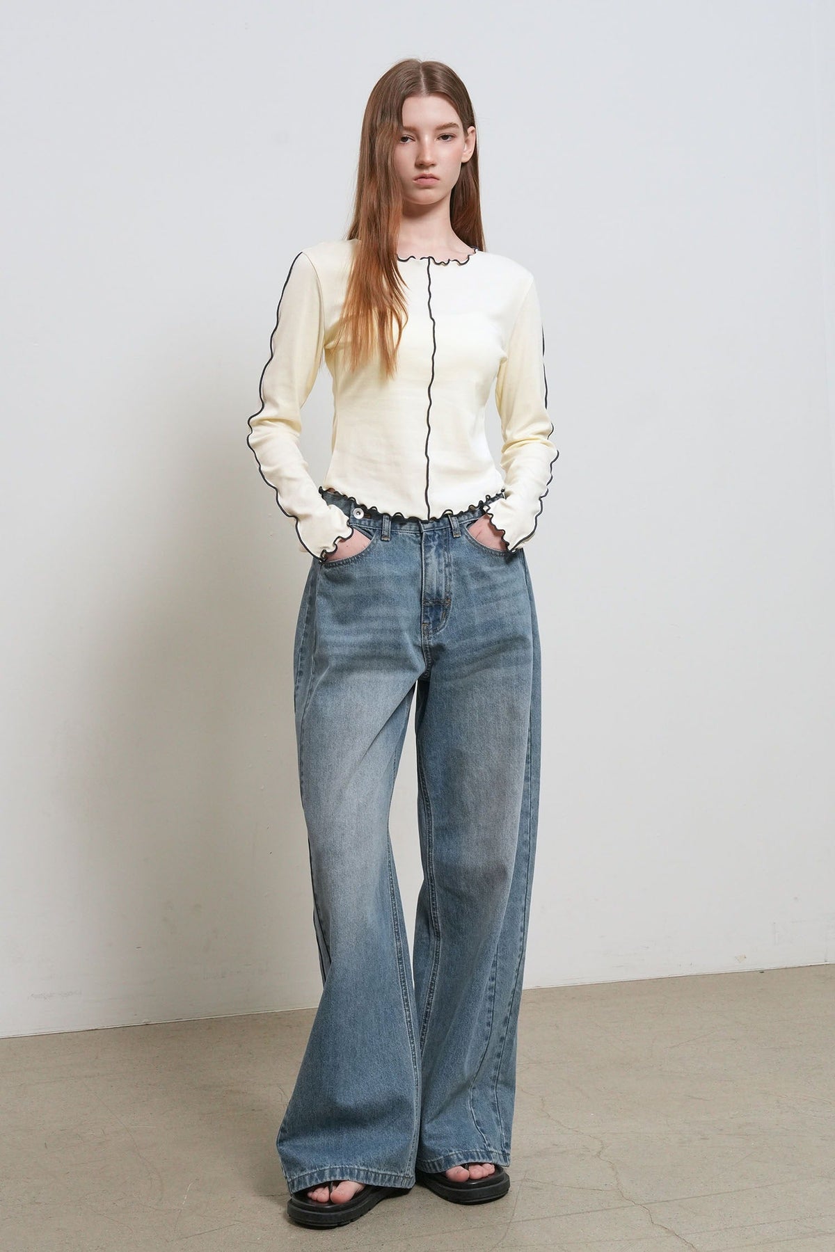 General Idea Snap Detail Wide Denim Pants Blue