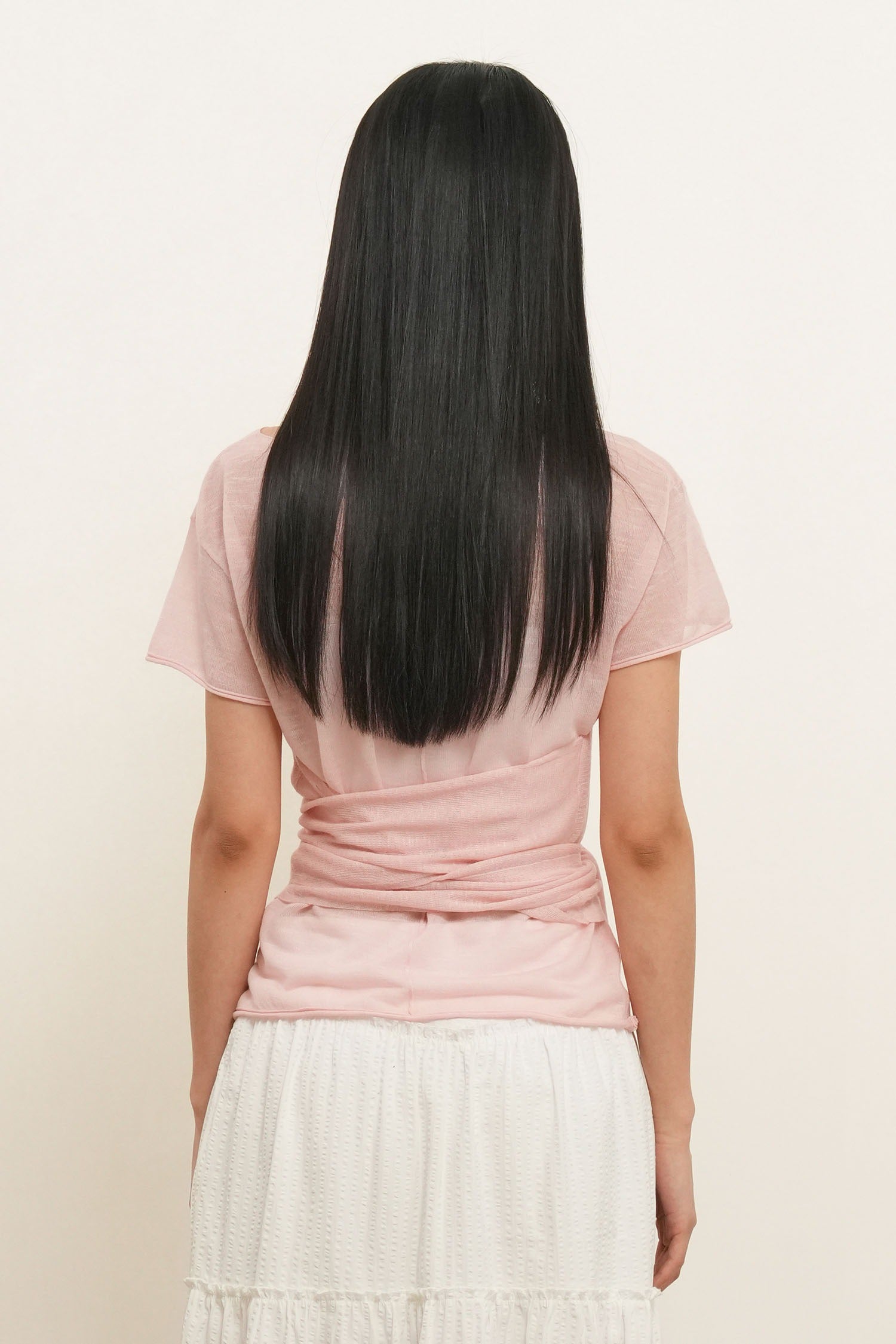 [General Idea] See-Through Halter Neck Layered Knit Set / Pink