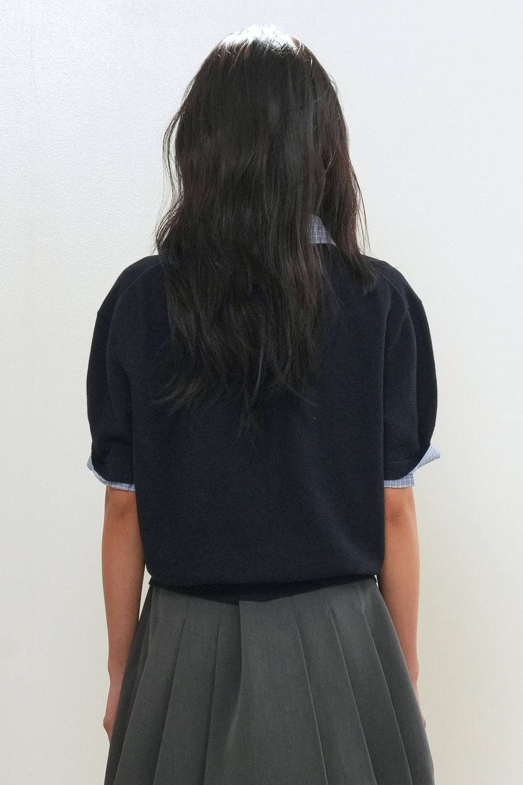 [General Idea] Shirt Collar Piqué Half-Sleeve Knit Top / Navy