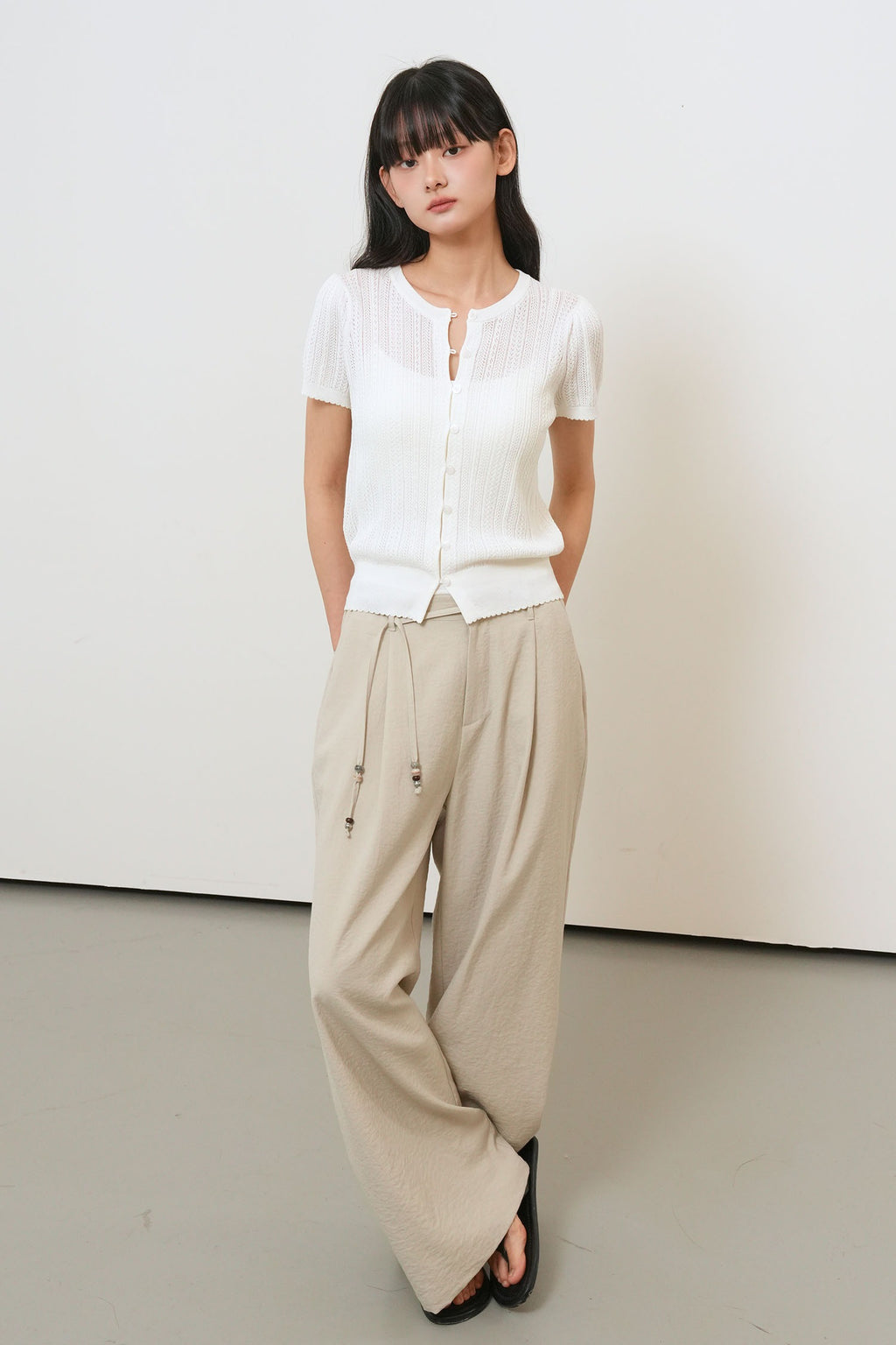 [General Idea] Punching Scallop Half Cardigan / White