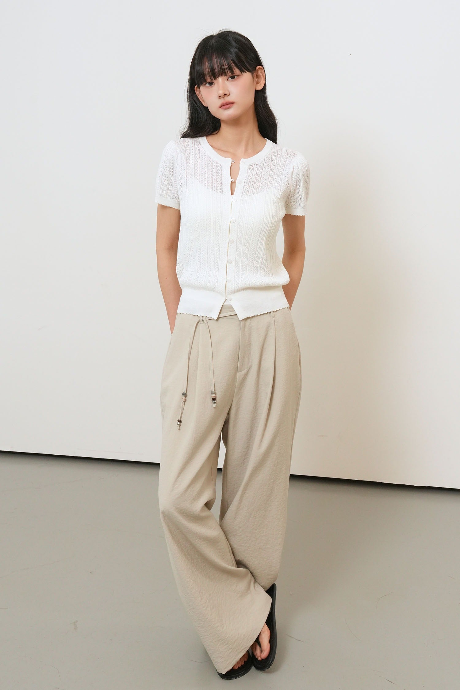 [General Idea] Punching Scallop Half Cardigan / White