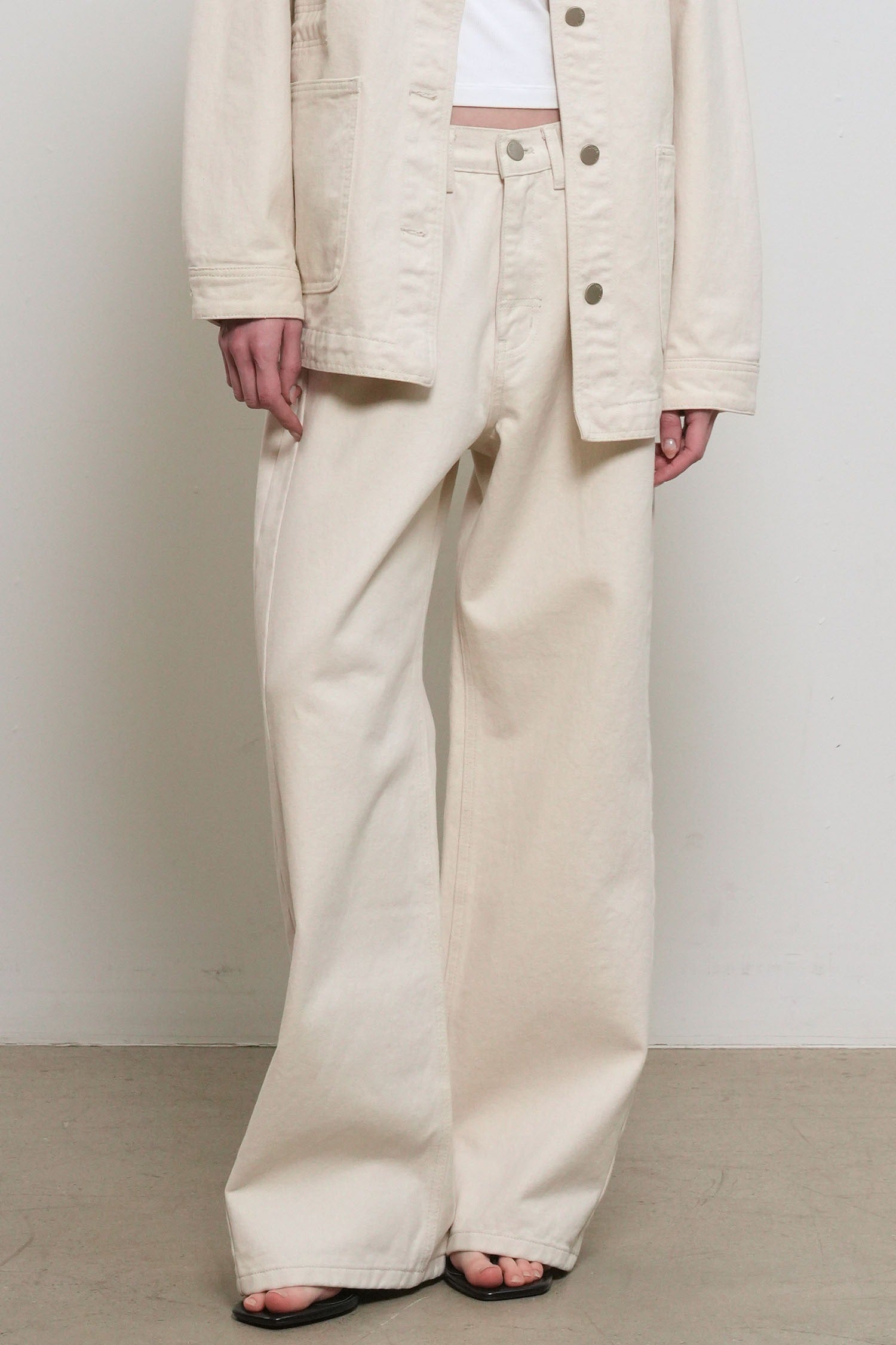 [General Idea] Snap Detail Wide Denim Pants / Ivory