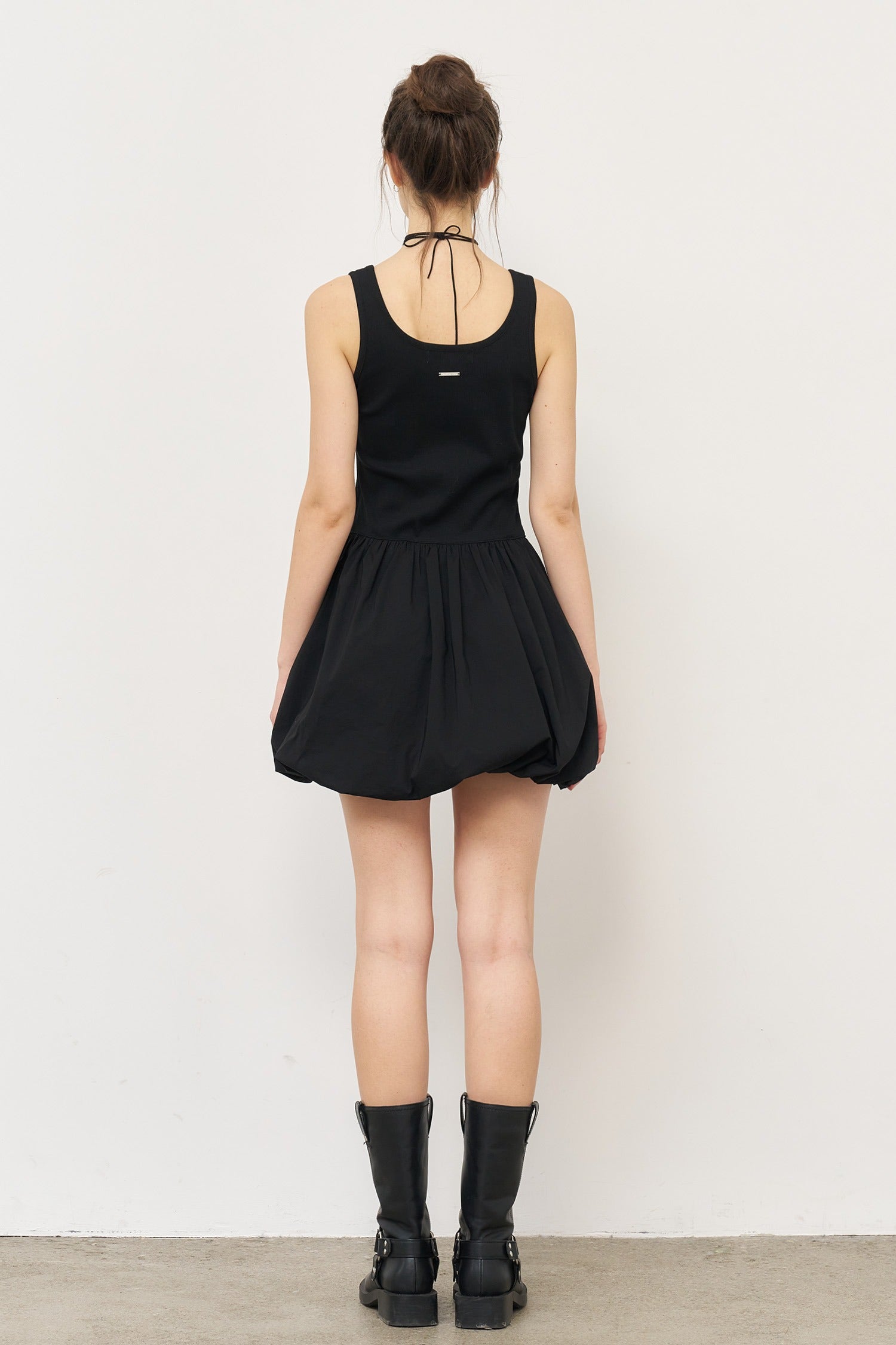 [General Idea] Jersey Top Balloon Mini Dress / Black