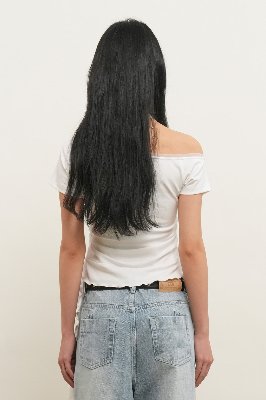 [General Idea] Mesh Trimming One Shoulder T-Shirt / White