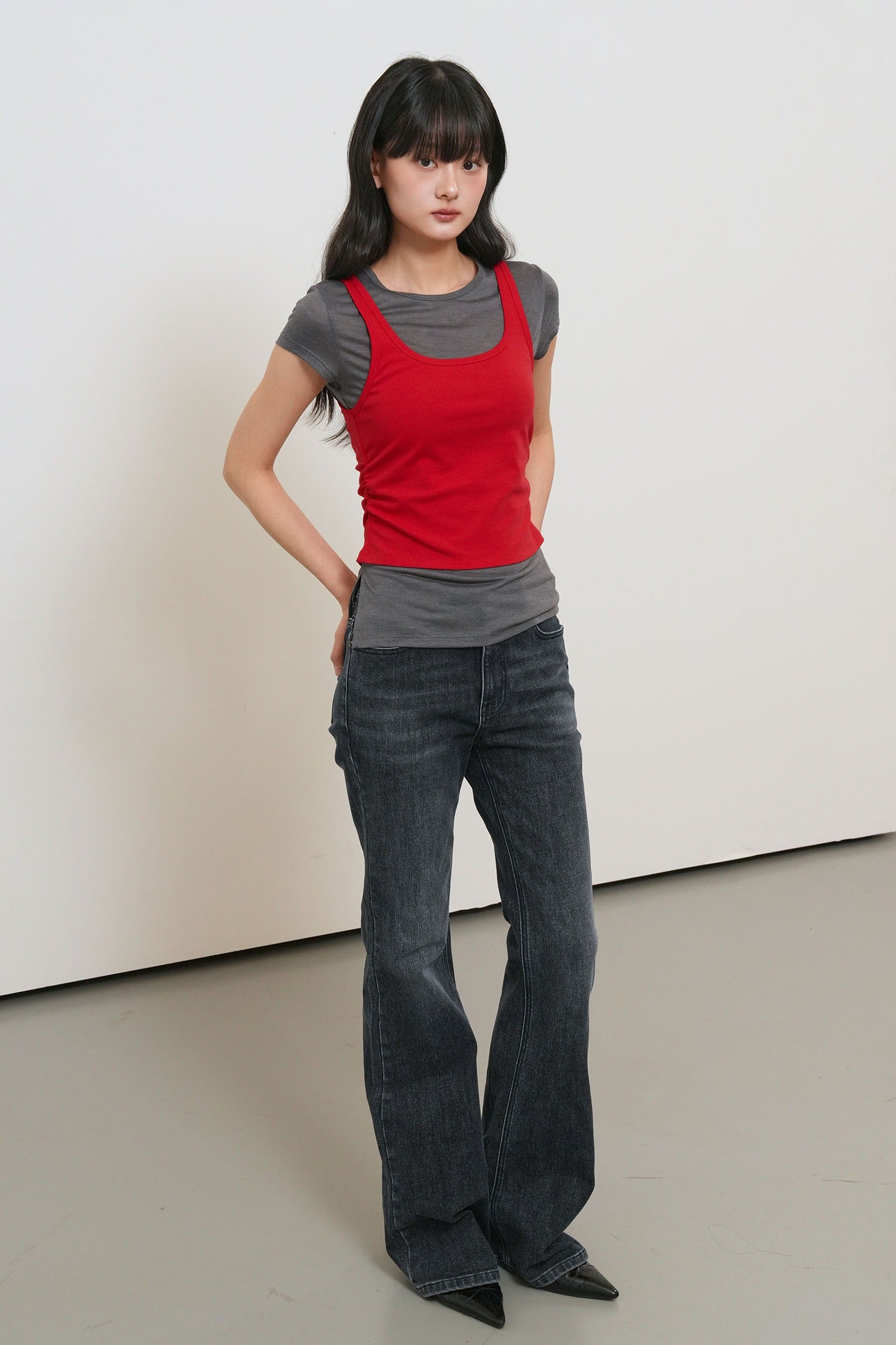 [General Idea] WOMAN Two Way Color Layered T-Shirt / Red