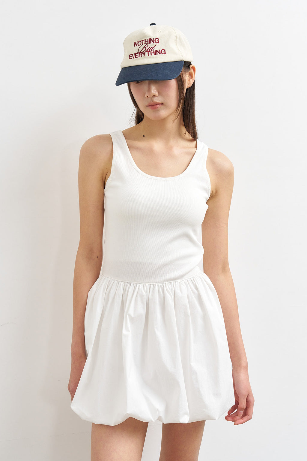 [General Idea] Jersey Top Balloon Mini Dress / White