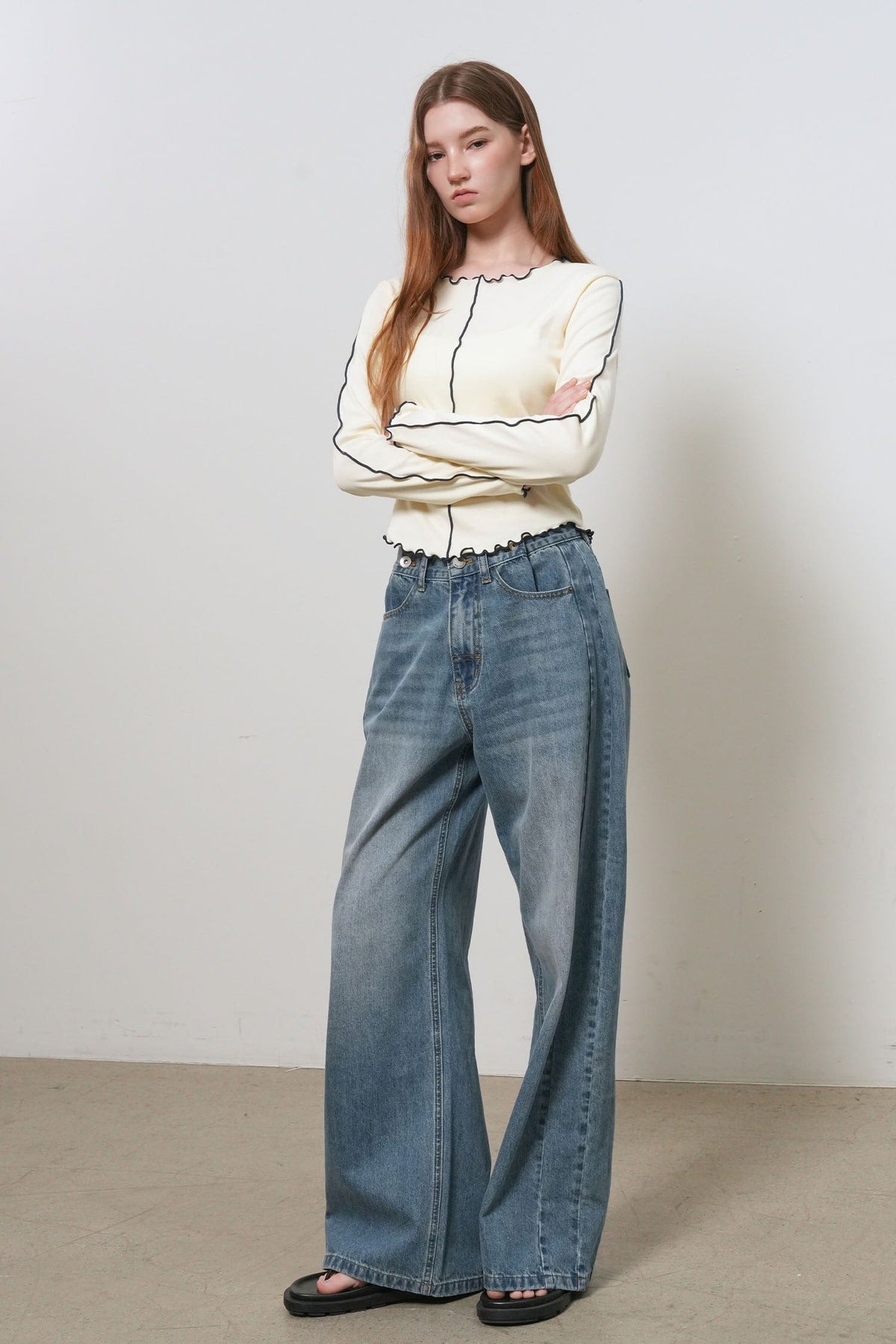 General Idea Snap Detail Wide Denim Pants Blue detail 1