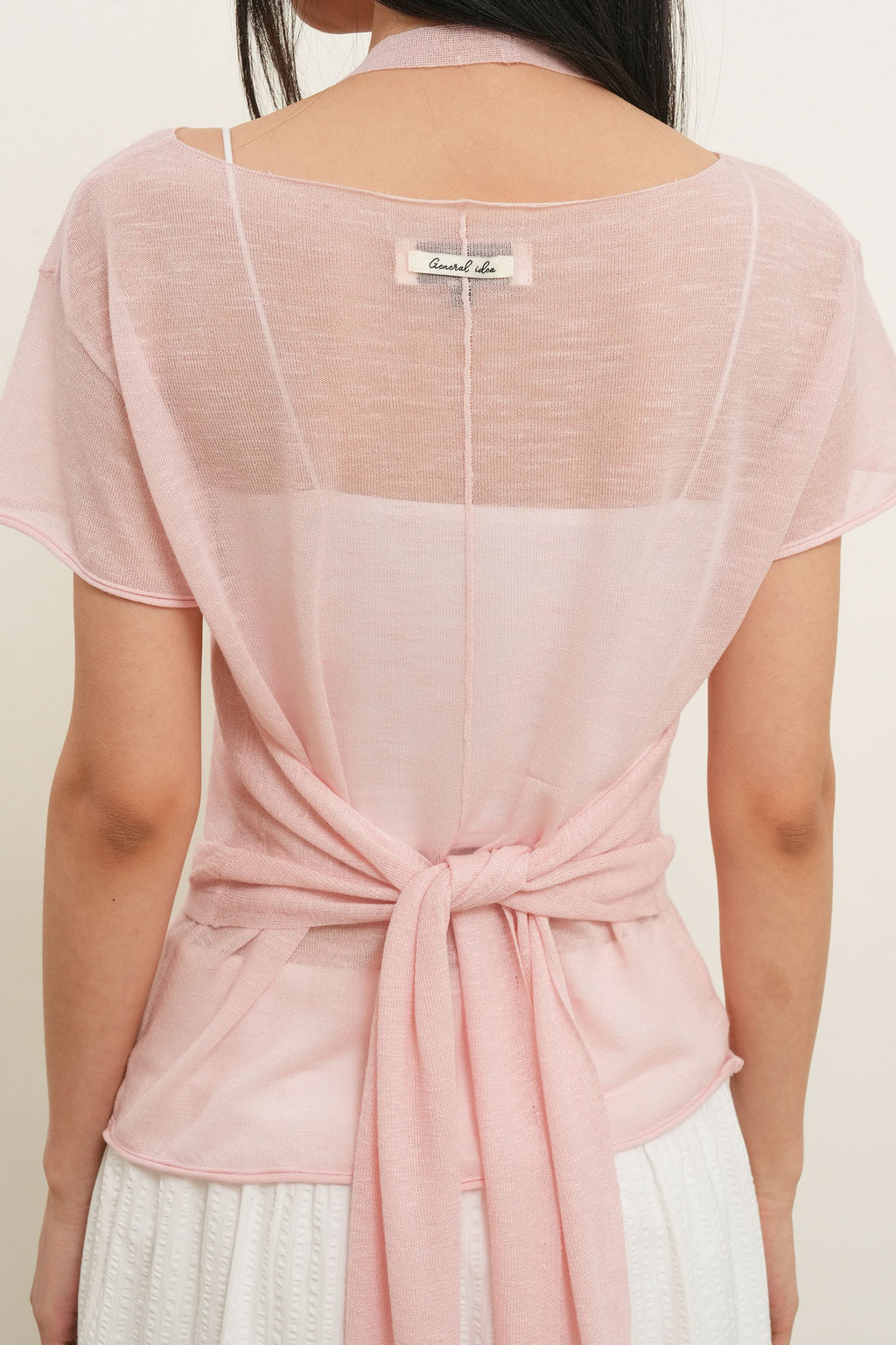 [General Idea] See-Through Halter Neck Layered Knit Set / Pink
