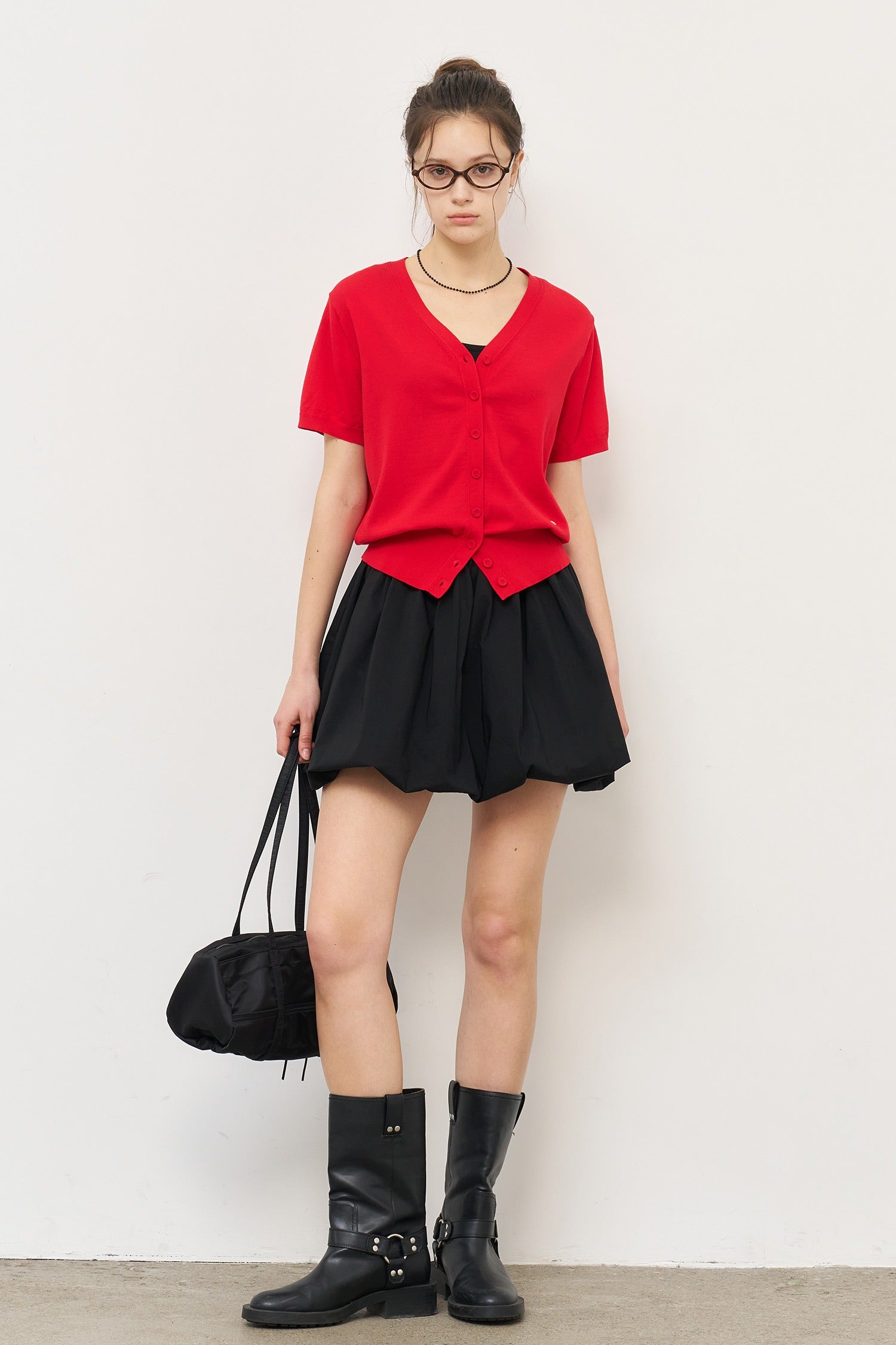 [General Idea] Jersey Top Balloon Mini Dress / Black
