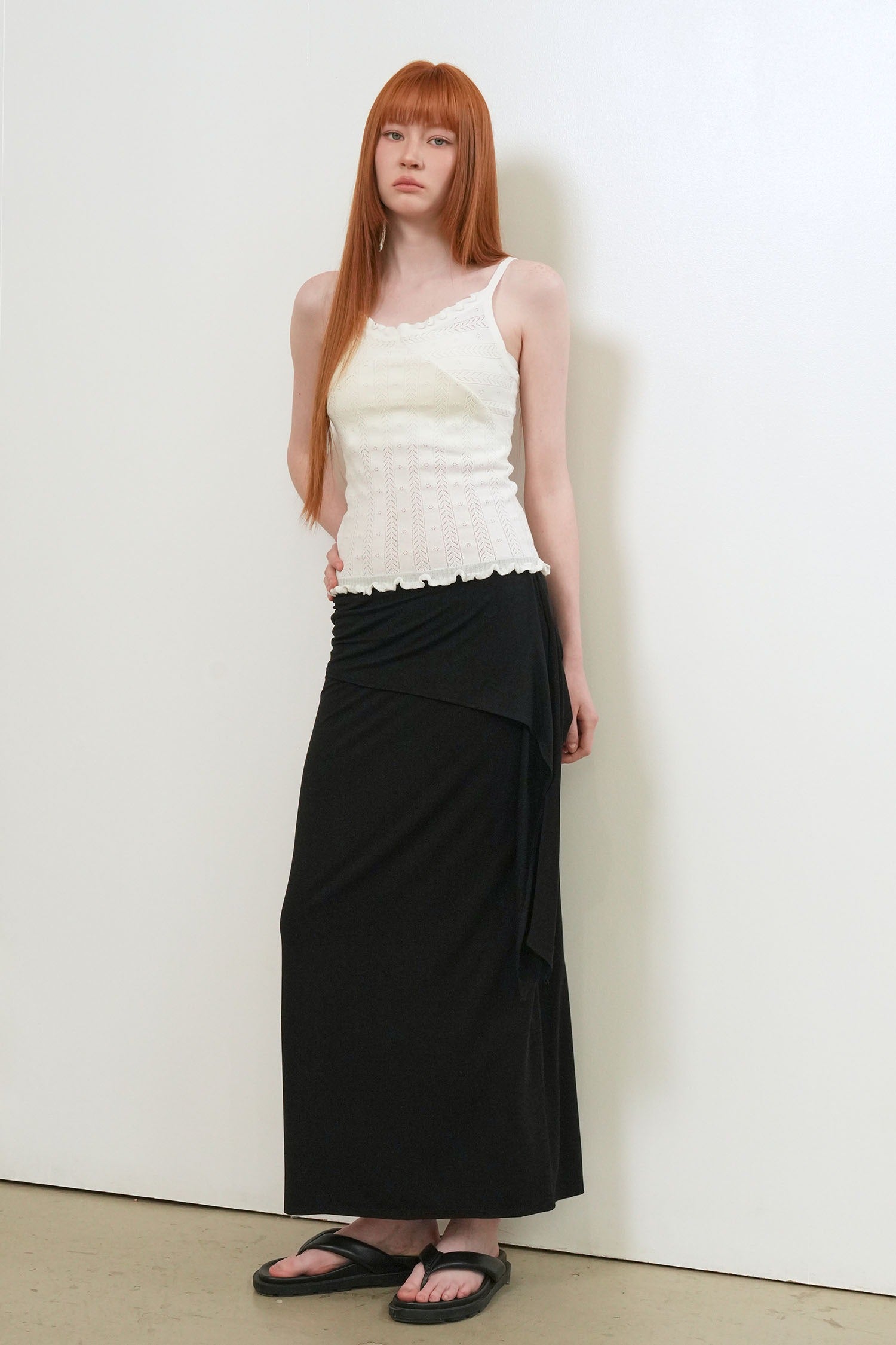 [General Idea] Punching Ruffle Sleeveless Cardigan Set / White