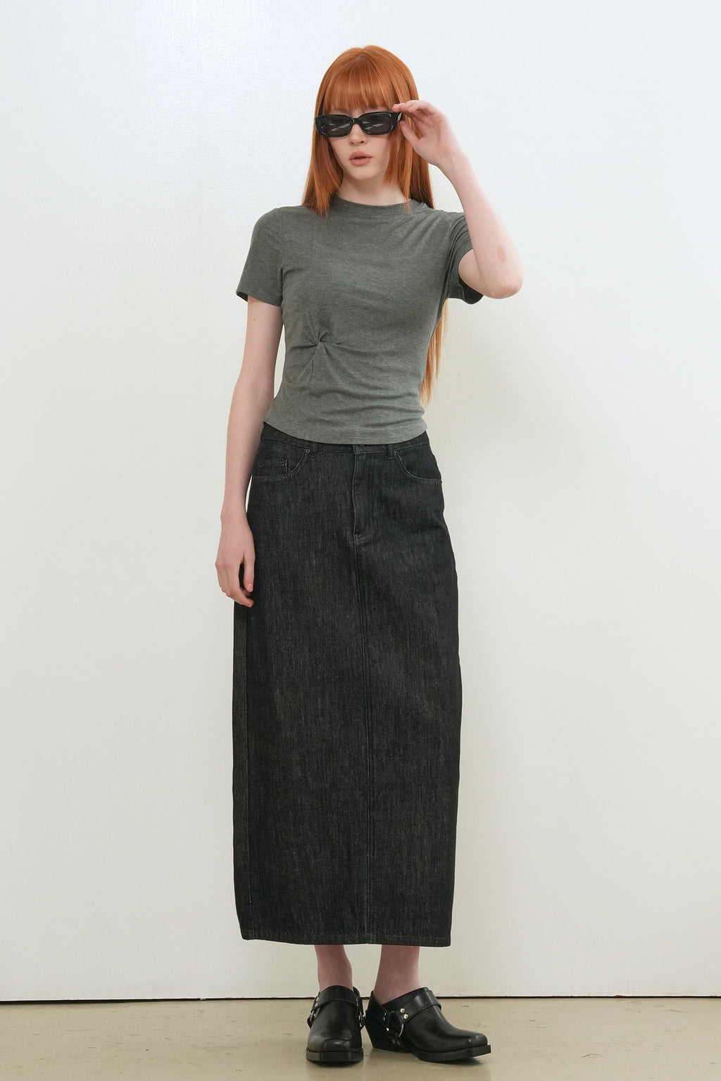 [General Idea] Acetate Twist Short-Sleeve T-Shirt / Charcoal