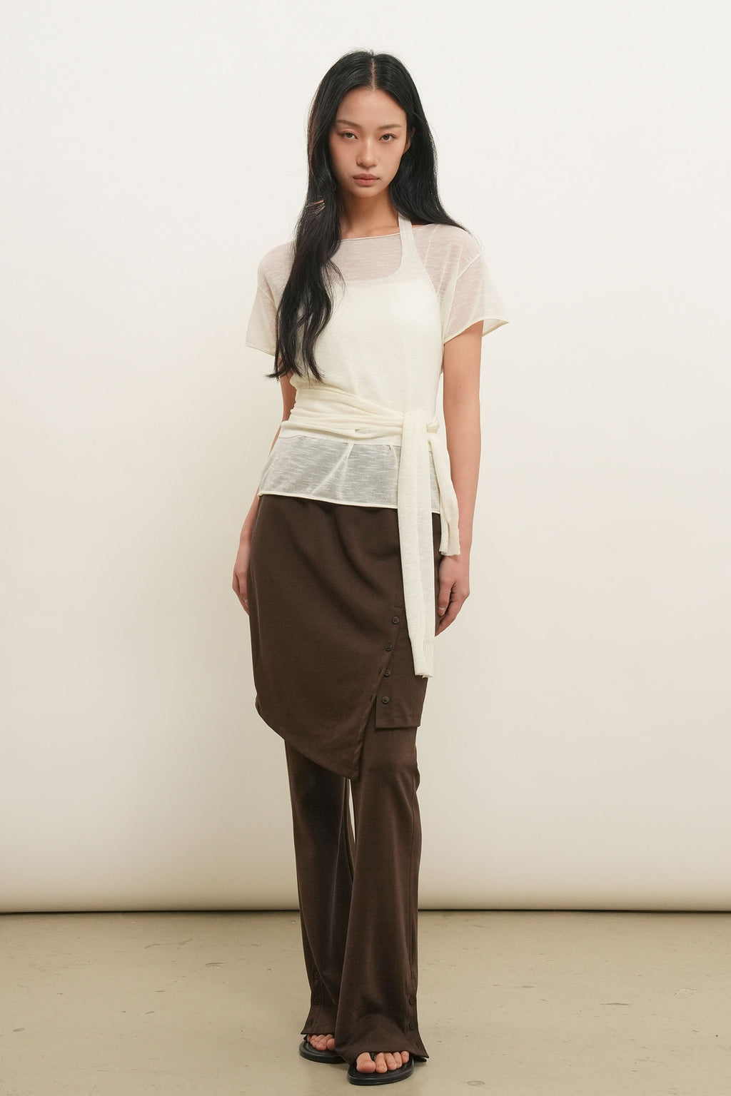 [General Idea] See-Through Halter Neck Layered Knit Set / Ivory