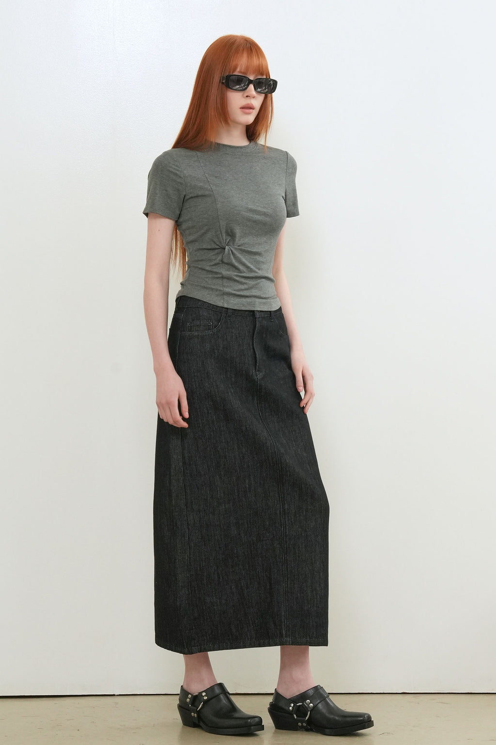 [General Idea] Acetate Twist Short-Sleeve T-Shirt / Charcoal