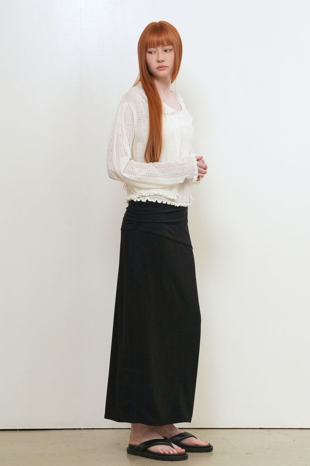 [General Idea] Punching Ruffle Sleeveless Cardigan Set / White