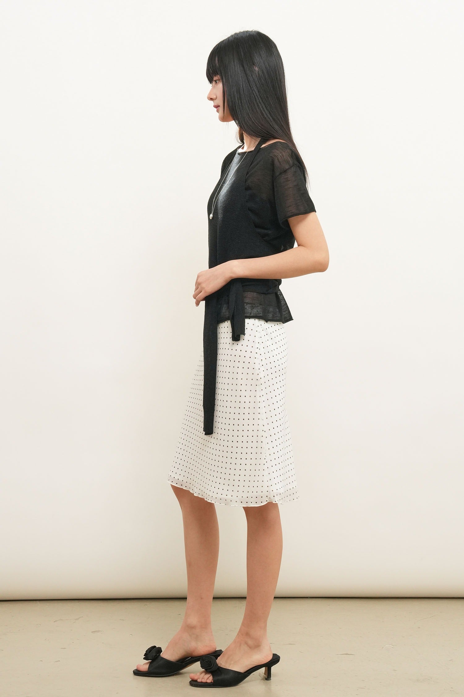 [General Idea] See-Through Halter Neck Layered Knit Set / Black