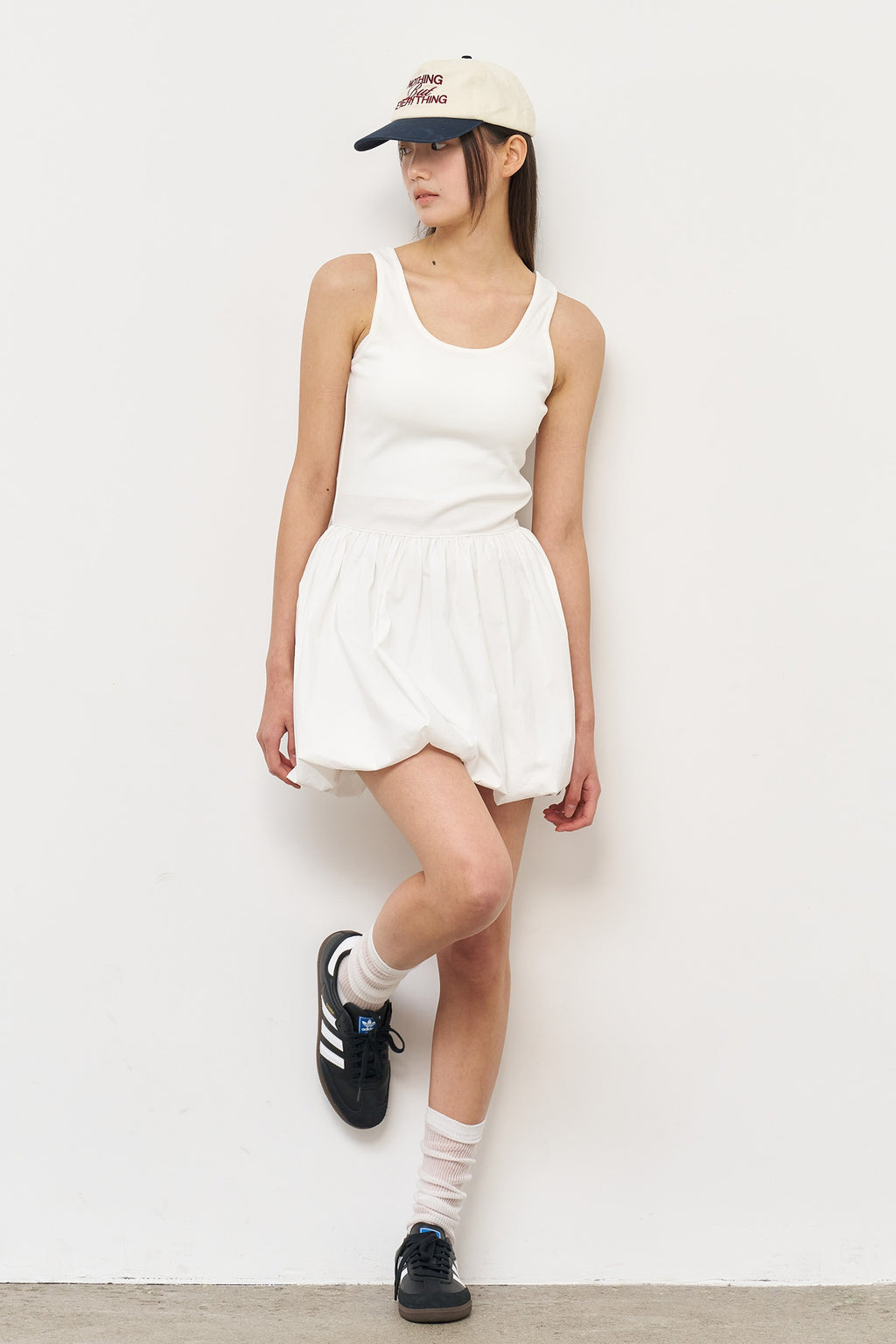 [General Idea] Jersey Top Balloon Mini Dress / White