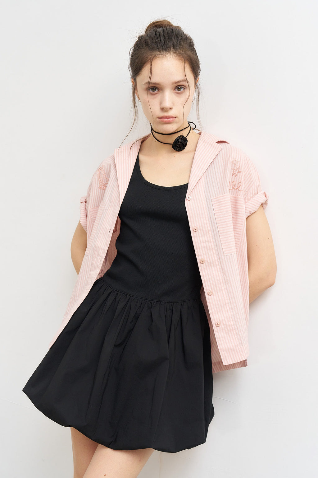[General Idea] Jersey Top Balloon Mini Dress / Black