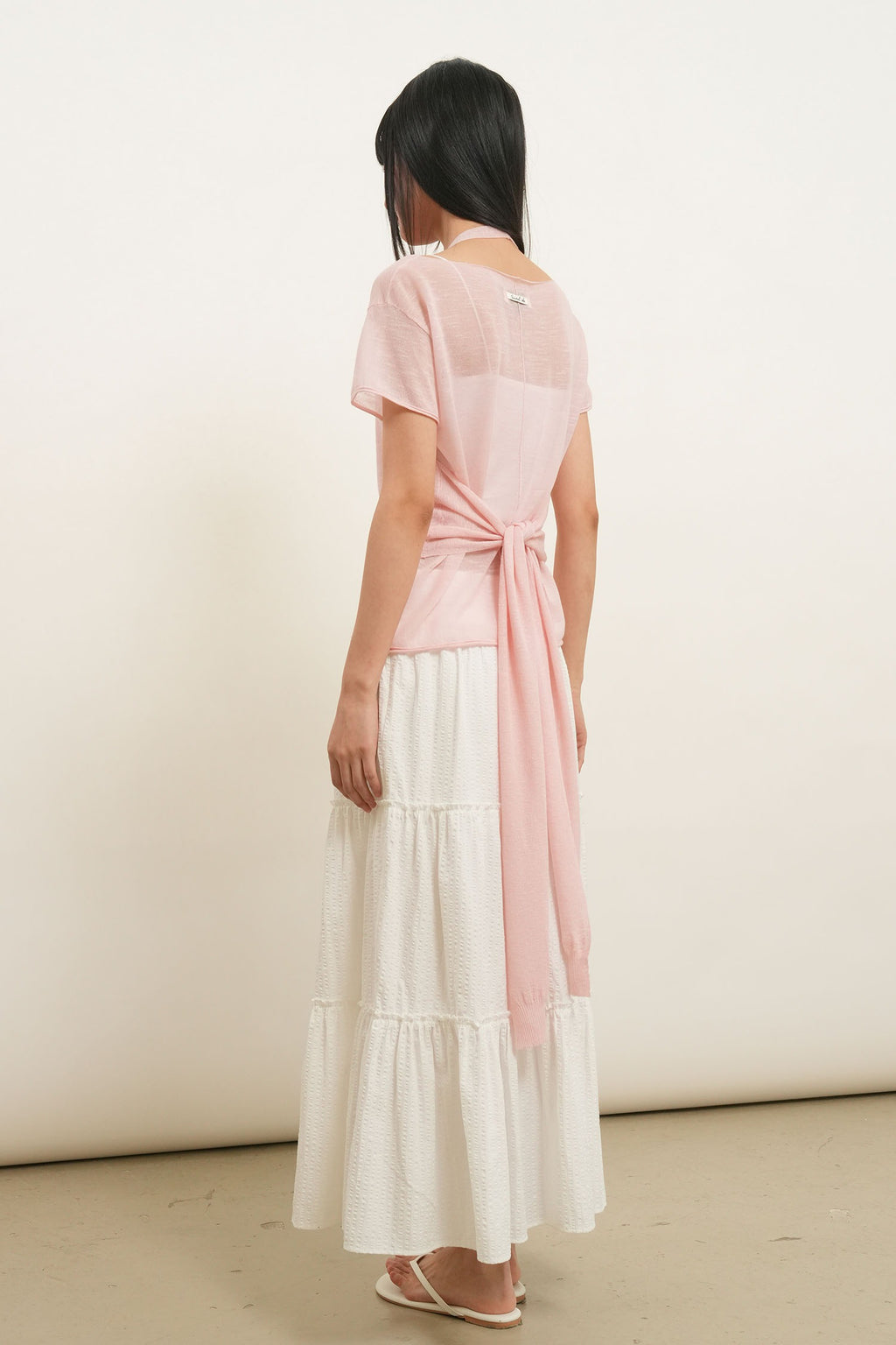 [General Idea] See-Through Halter Neck Layered Knit Set / Pink