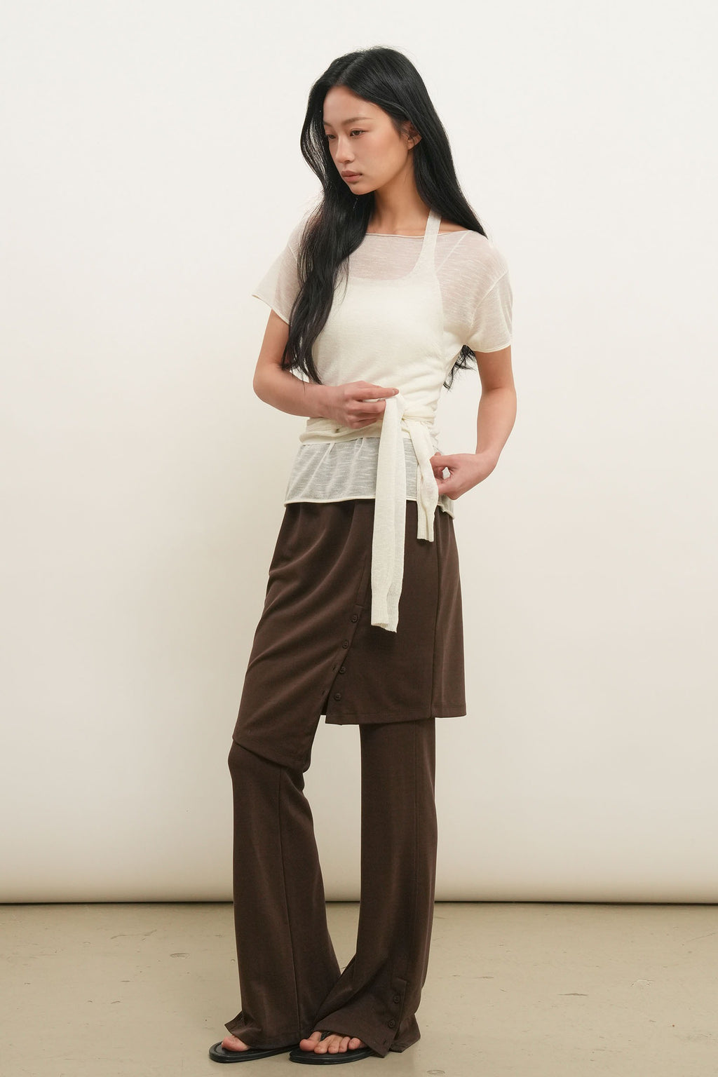 [General Idea] See-Through Halter Neck Layered Knit Set / Ivory