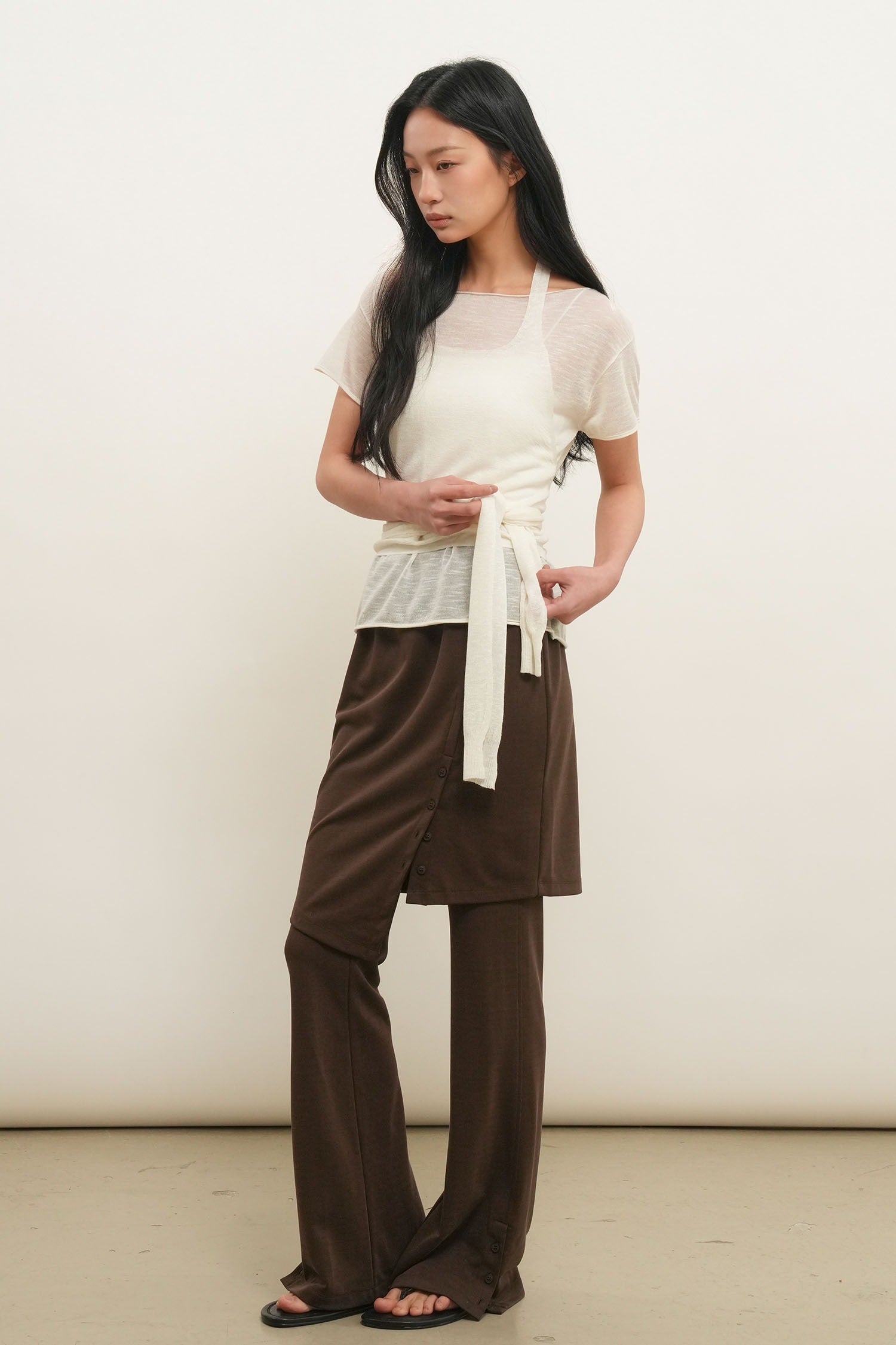 [General Idea] See-Through Halter Neck Layered Knit Set / Ivory