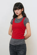 [General Idea] WOMAN Two Way Color Layered T-Shirt / Red