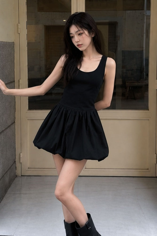 General Idea Jersey Top Balloon Mini Dress Black detail 1