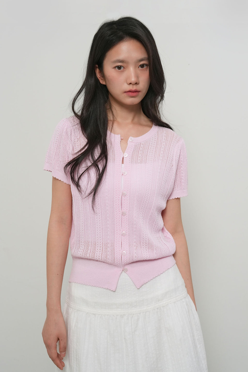 [General Idea] Punching Scallop Half Cardigan / Pink