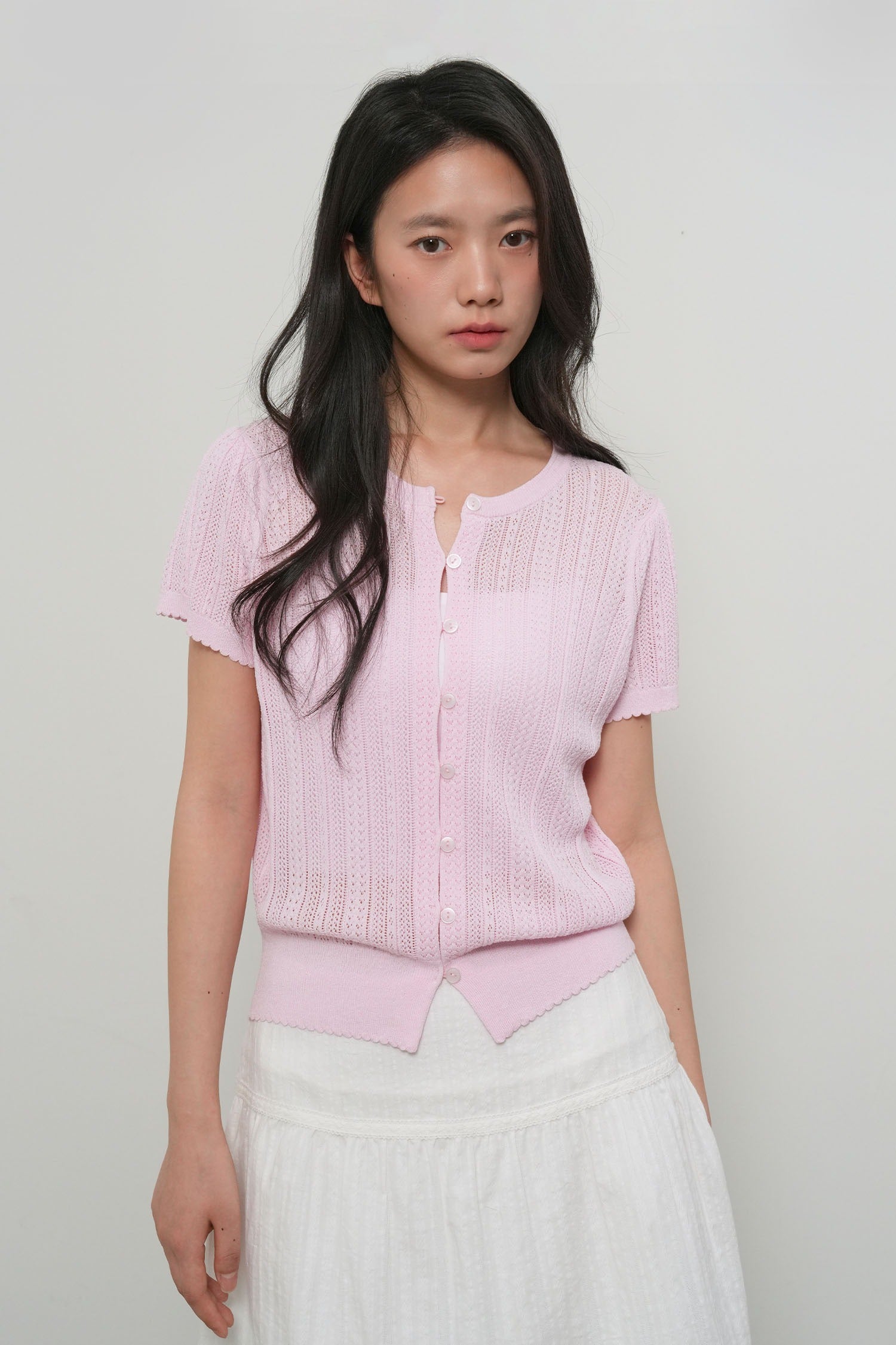 [General Idea] Punching Scallop Half Cardigan / Pink
