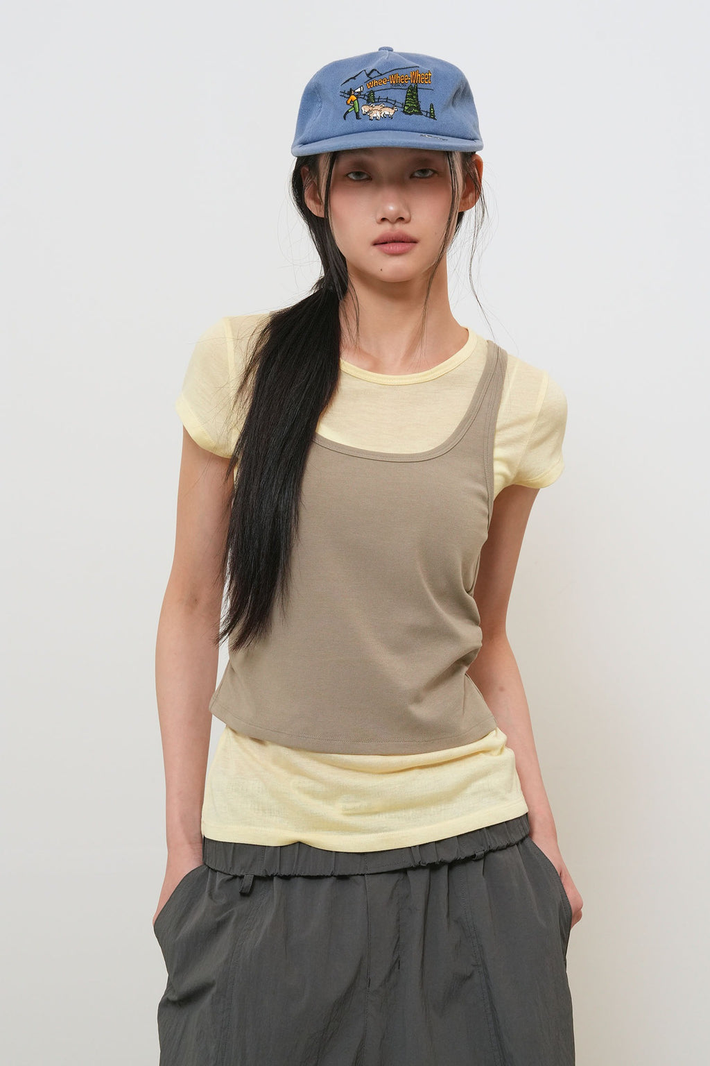 [General Idea] WOMAN Two Way Color Layered T-Shirt / Beige