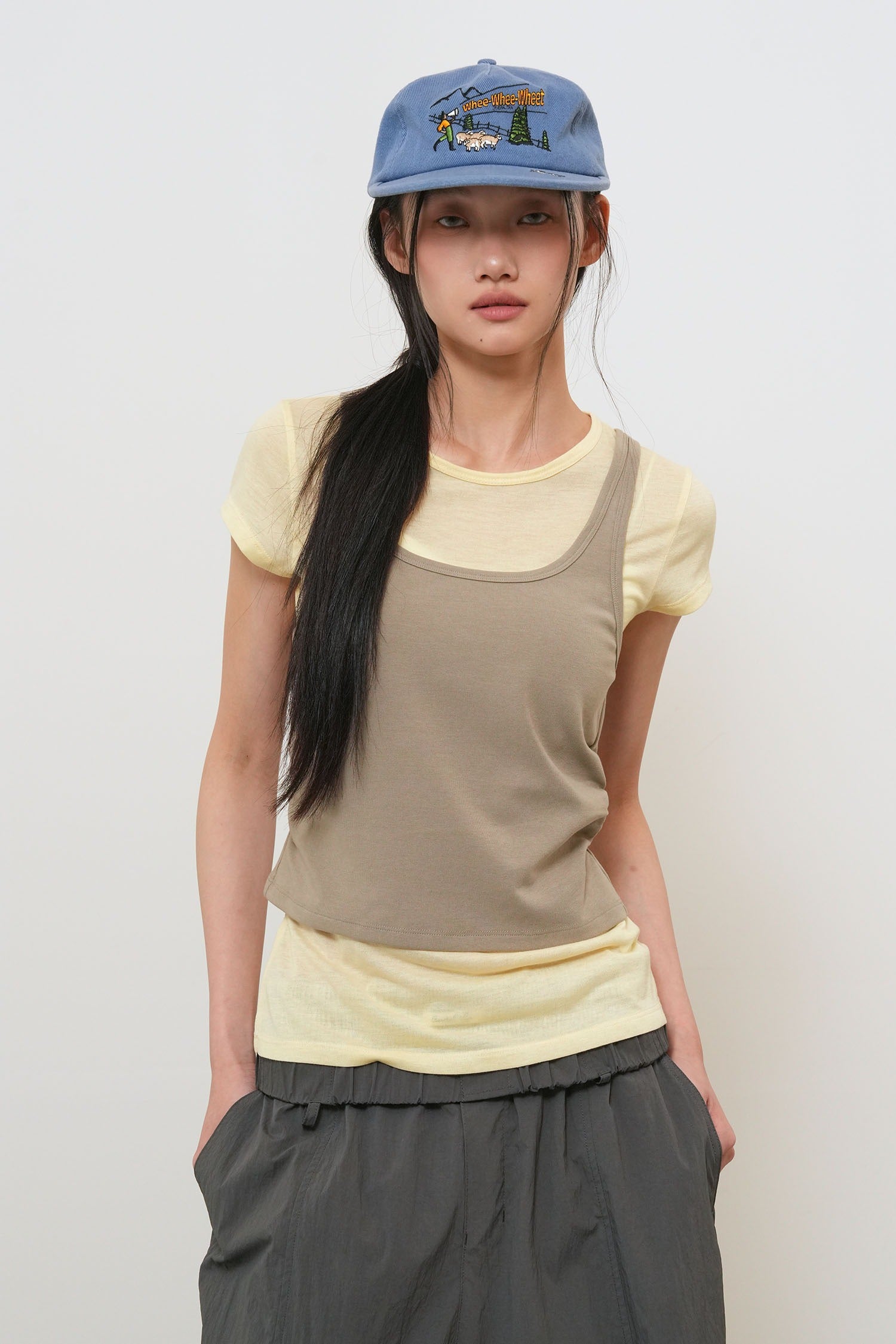 [General Idea] WOMAN Two Way Color Layered T-Shirt / Beige