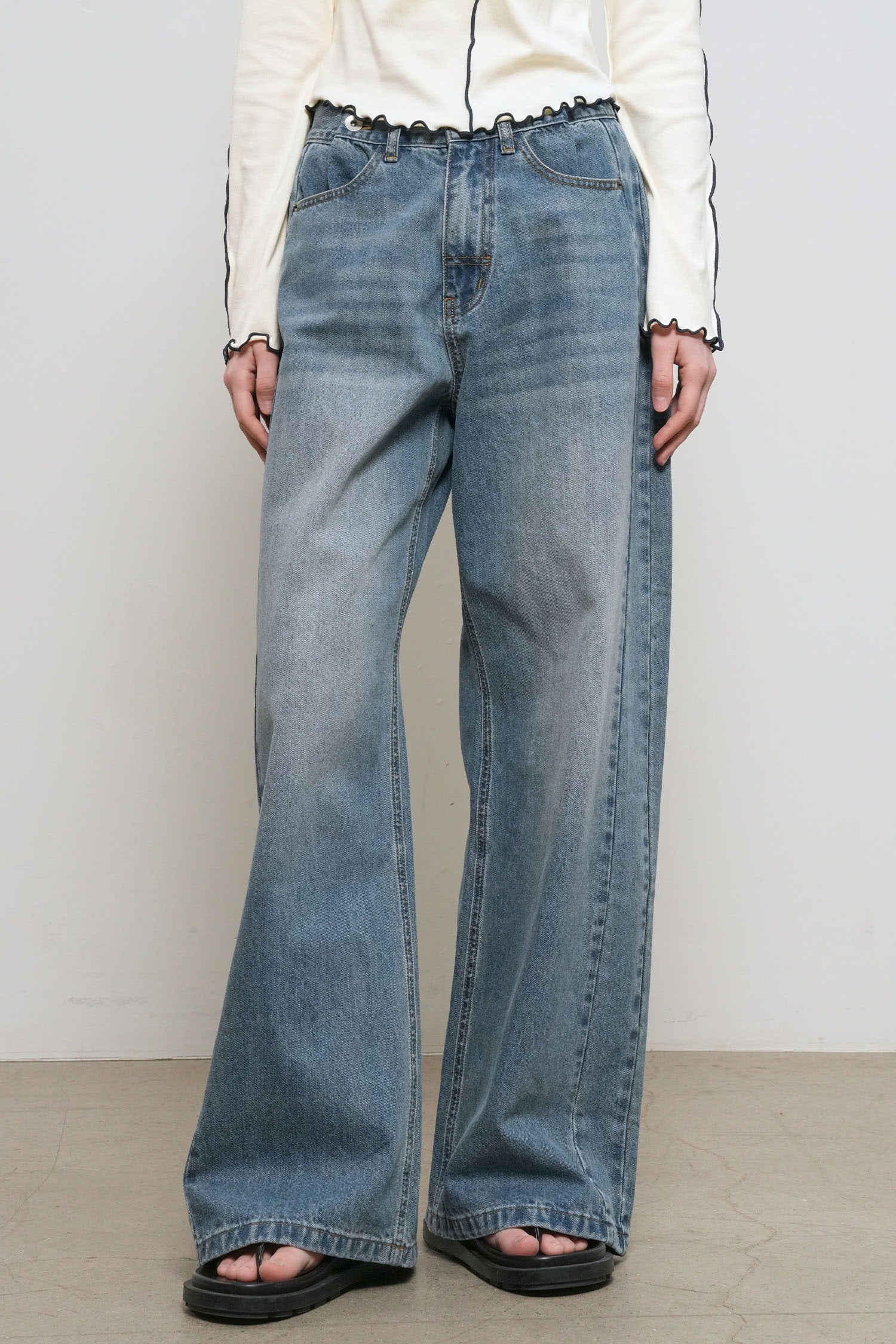 [General Idea] Snap Detail Wide Denim Pants / Blue