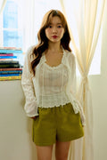 [General Idea] Punching Ruffle Sleeveless Cardigan Set / White