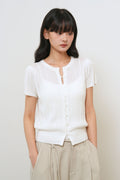 [General Idea] Punching Scallop Half Cardigan / White