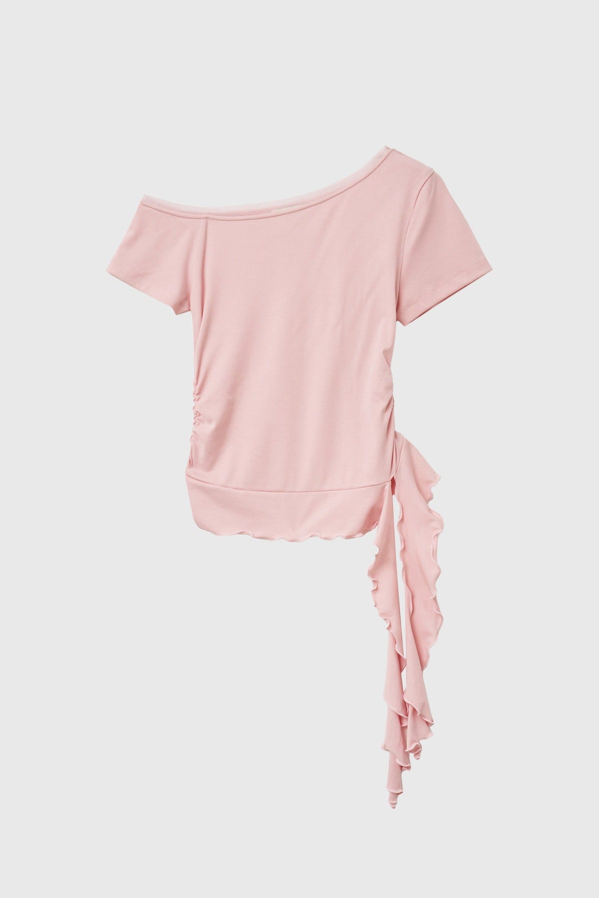 General Idea Mesh Trimming One Shoulder T-Shirt Pink