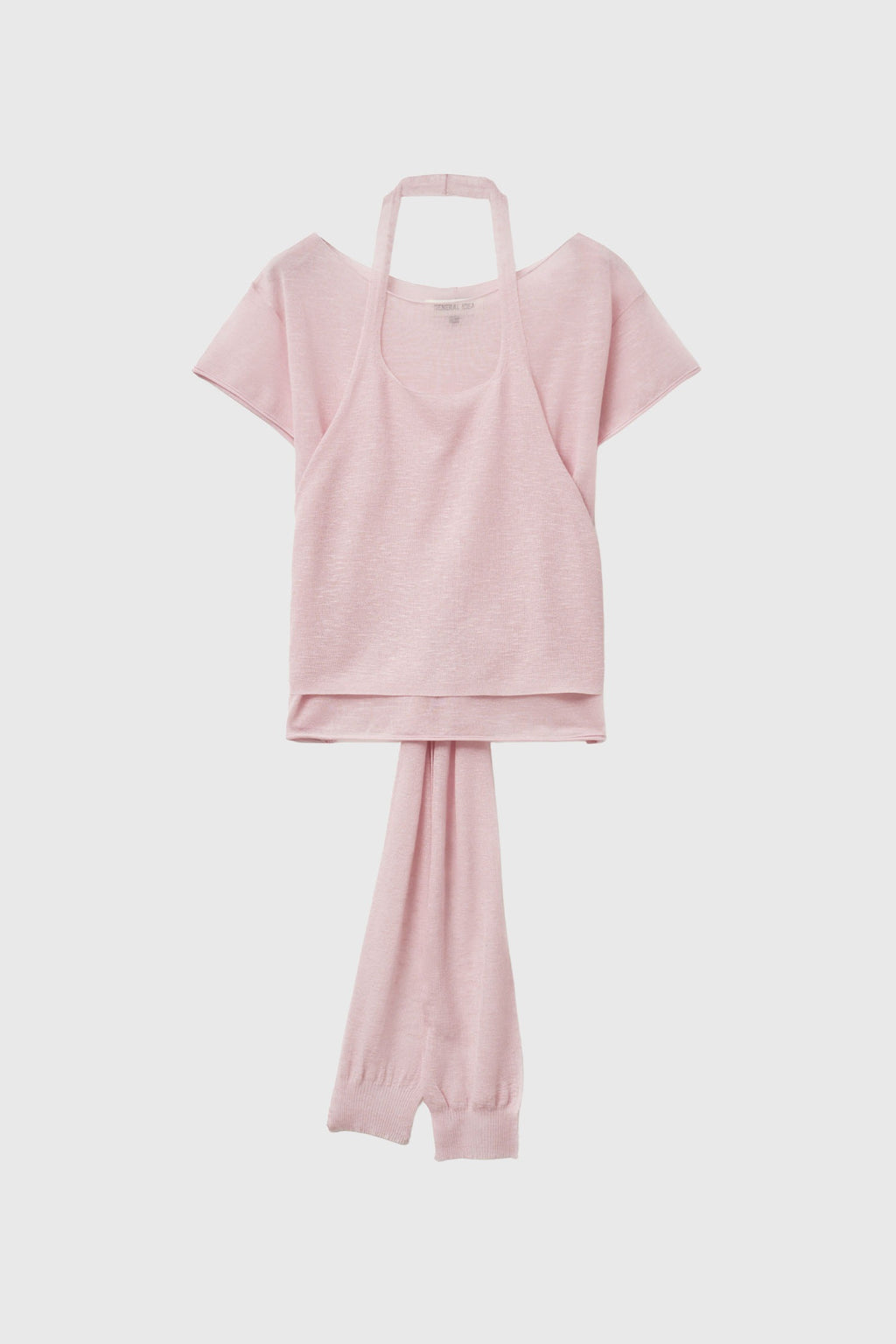 [General Idea] See-Through Halter Neck Layered Knit Set / Pink