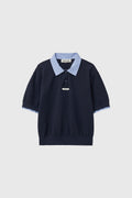 [General Idea] Shirt Collar Piqué Half-Sleeve Knit Top / Navy