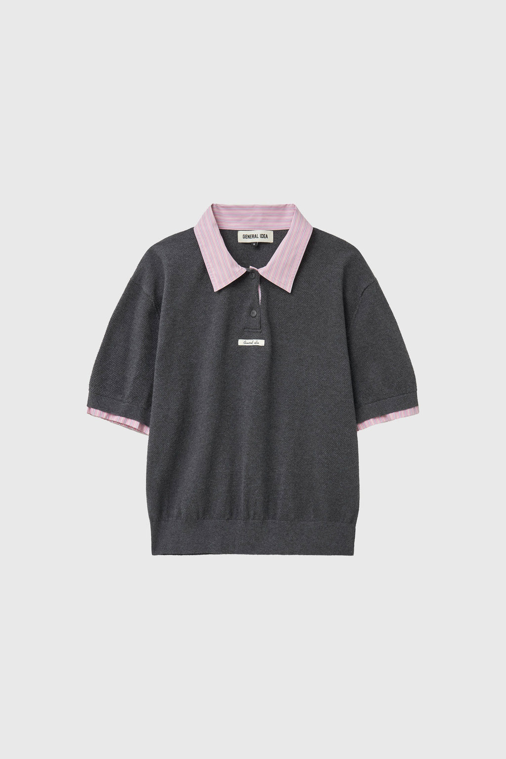 [General Idea] Shirt Collar Piqué Half-Sleeve Knit Top / Charcoal
