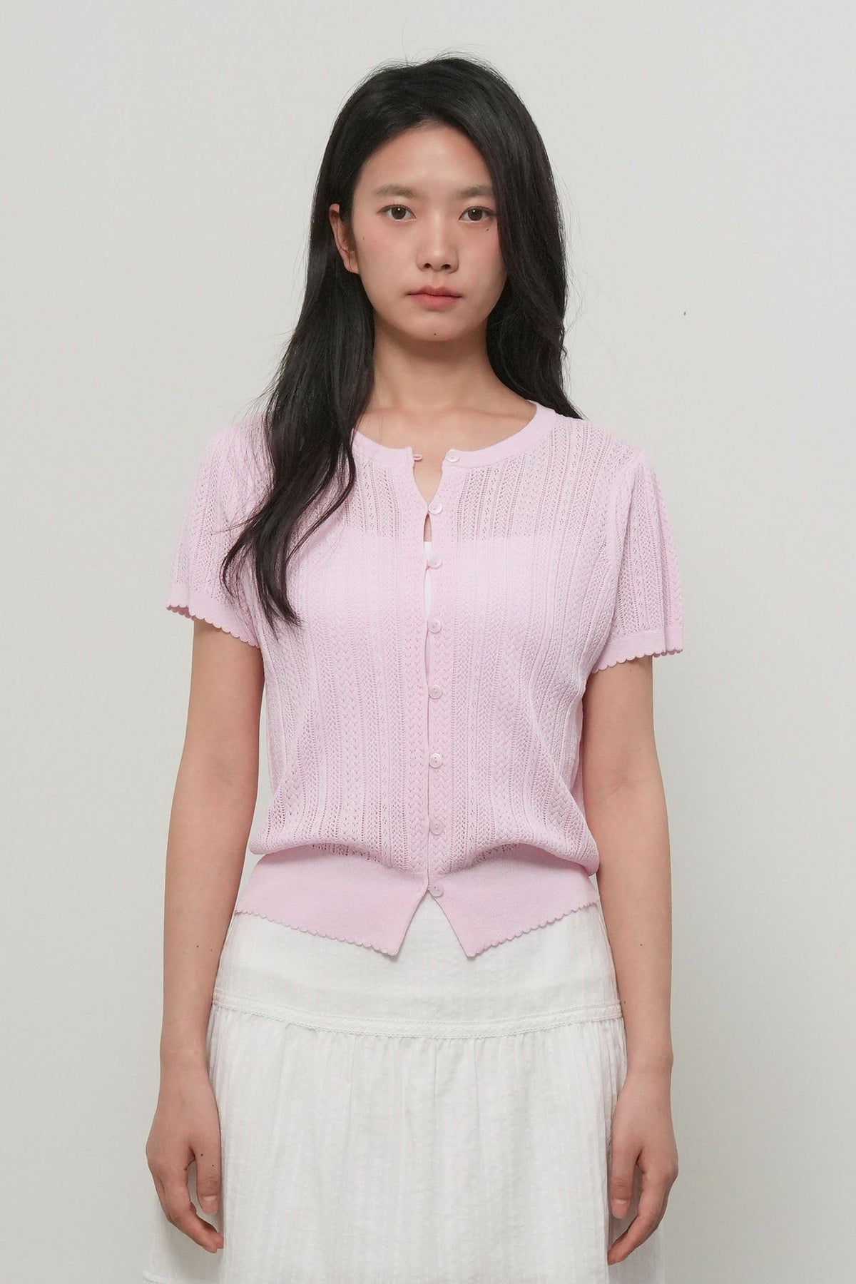 General Idea Punching Scallop Half Cardigan Pink